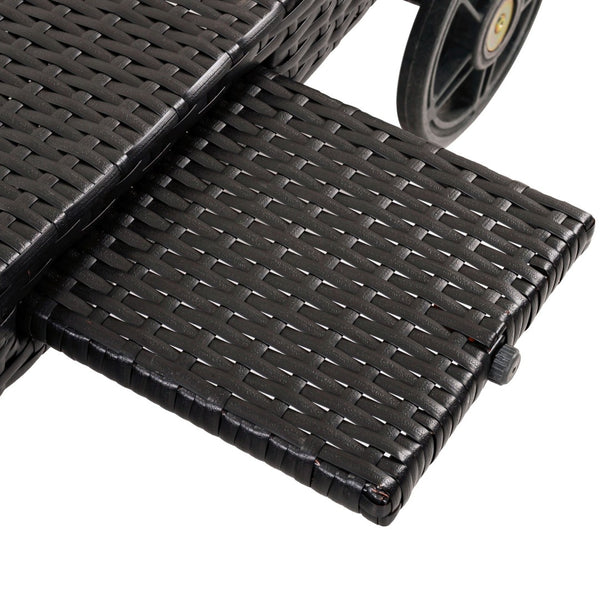 English Elm K&k Outdoor Wicker Reclining Chaise Set 2 Piece with Pull Out Tray Rolling Wheels Black+Brown N707P395515D