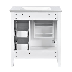 English Elm 30 Inch Bathroom Vanity with Ceramic Sink and 3 Smooth-Glide Drawers, Modern Moisture-Resistant Storage White N710P252105K