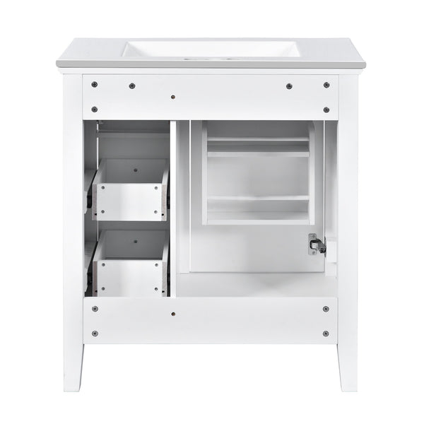 English Elm 30 Inch Bathroom Vanity with Ceramic Sink and 3 Smooth-Glide Drawers, Modern Moisture-Resistant Storage White N710P252105K