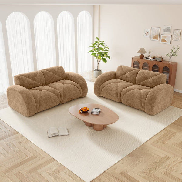 English Elm 2-piece Modular Velvet Sofa Set with Tufted Cloud Cushions for Modern Living Rooms Camel W714S01634