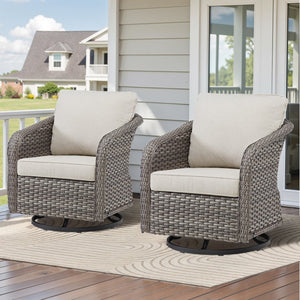 English Elm Outdoor Swivel Glider Wicker Chairs Set of 2 with All-weather Pe Rattan Porch Seating T3773P418582