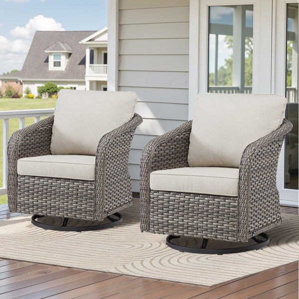 English Elm Outdoor Swivel Glider Wicker Chairs Set of 2 with All-weather Pe Rattan Porch Seating T3773P418582