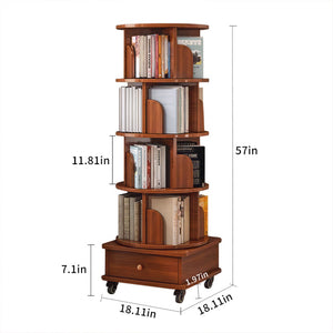English Elm Rotating 5-Tier Corner Bookshelf With Drawer - 360° Swivel Space-Saving Rack For Modern Living Spaces W2641P329214-GIGA