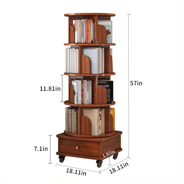 English Elm Rotating 5-Tier Corner Bookshelf With Drawer - 360° Swivel Space-Saving Rack For Modern Living Spaces W2641P329214-GIGA