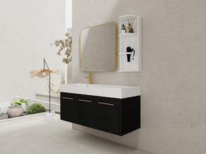English Elm 48 Inch Wall-Mounted Bathroom Vanity Set With Left Basin Sink, Storage Rack & Soft-Close Hinges W999S00371