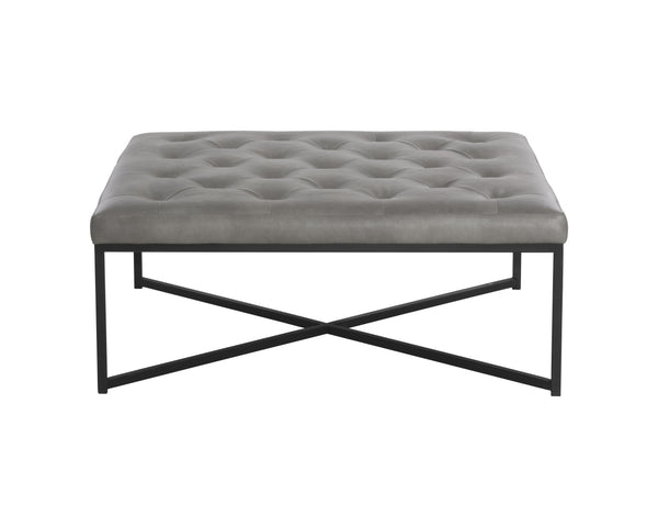 Sunpan Endall Ottoman - Elegant Square Design with Button Tufting Perfect for Coffee Table or Extra Seating Black / Bravo Metal