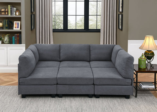 English Elm Faux Leather Modular Sectional Sofa Reconfigurable Pu Upholstery Living Room B2748S00178
