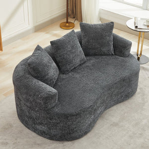 English Elm Curved Chenille Loveseat with Memory Foam Seating and Three Pillows for Compact Spaces Grey W1752P361566