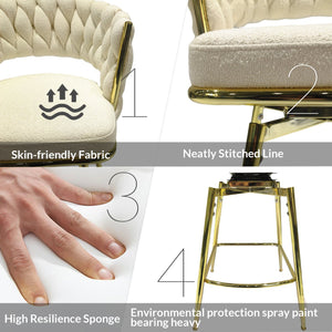 English Elm 26" Toweling Woven Bar Chair Set of 2 – 26" 360° Swivel Linen Counter Stools with Gold Legs, Backrest, Footrest T2396P279758