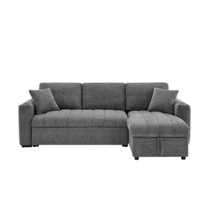 English Elm Noemi Gray Chenille Sleeper Sectional with Storage Chaise and Usb Charging Ports B2749S00274