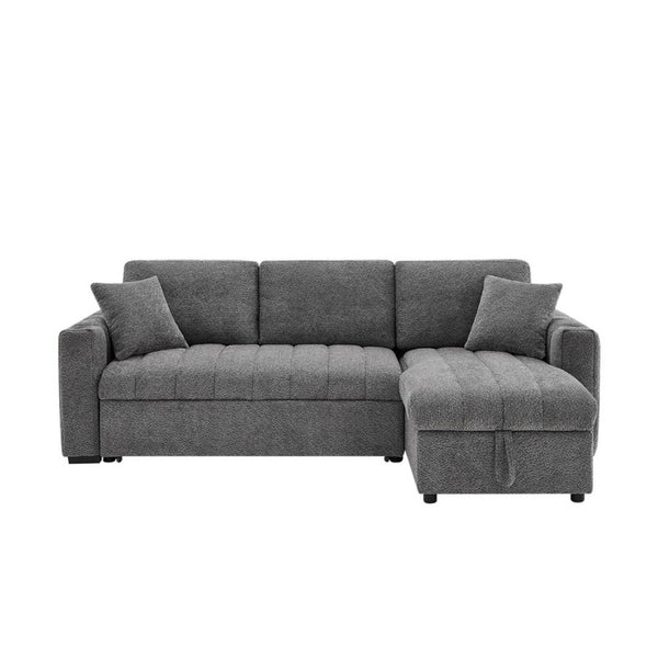 English Elm Noemi Gray Chenille Sleeper Sectional with Storage Chaise and Usb Charging Ports B2749S00274