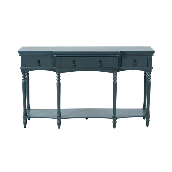 English Elm [video] Solid Pine Console Table Ornate Carved Legs Copper Hardware Soft-close Drawers Blue N759P433566C