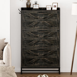 English Elm Shoe Organizer Cabinet with Anti-Tip Safety, Slim Entryway Storage Rack with Open Top Shelf for Keys and Decor Gray+Charcoal W2896P215175