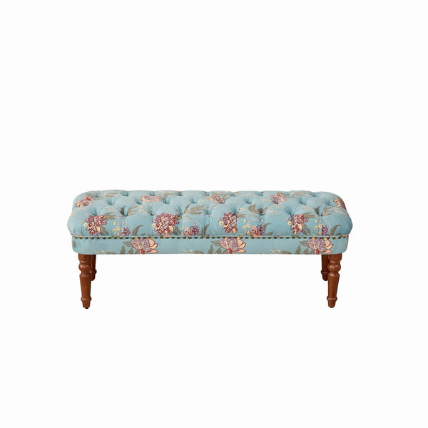 English Elm European Tufted Floral Upholstered Bench with Turned Legs for Bedroom or Living Room W3373P453377