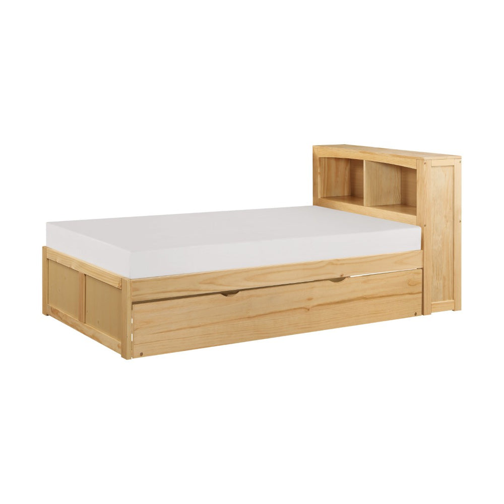 English Elm Modern Twin Platform Bed with Bookcase Headboard in Warm Natural Pine Wood Finish B011S02422