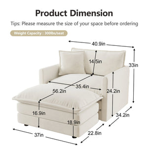English Elm Comfy White Chenille Armchair Deep Seat Foam Cushion Reading Chair for Living Room W714S00545