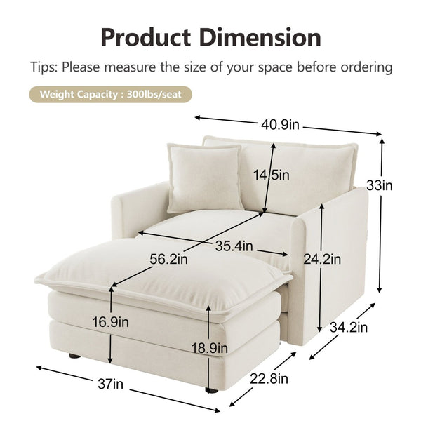 English Elm Comfy White Chenille Armchair Deep Seat Foam Cushion Reading Chair for Living Room W714S00545