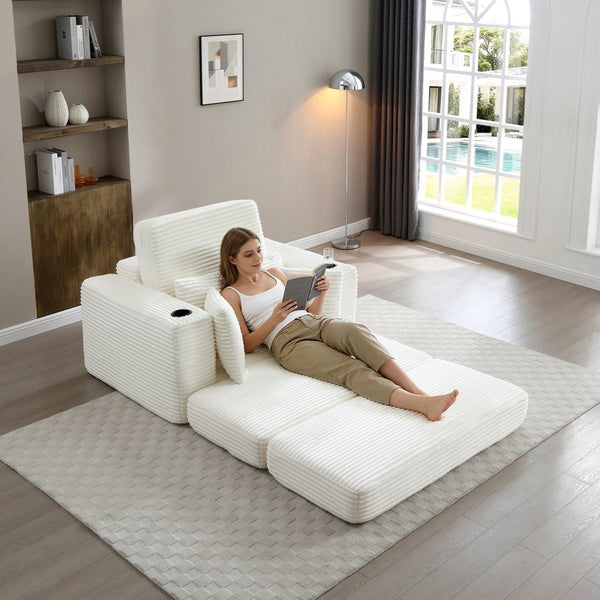 English Elm 52.4'' Boneless Foam Chaise Lounge Convertible Corduroy Sofa Bed for Living Room Beige W1117P410647
