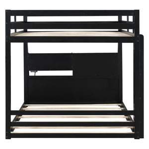 English Elm Full Bunk Bed with App Led Lighting Usb Charging Storage Drawers Kids Bedroom Black N820S00080B