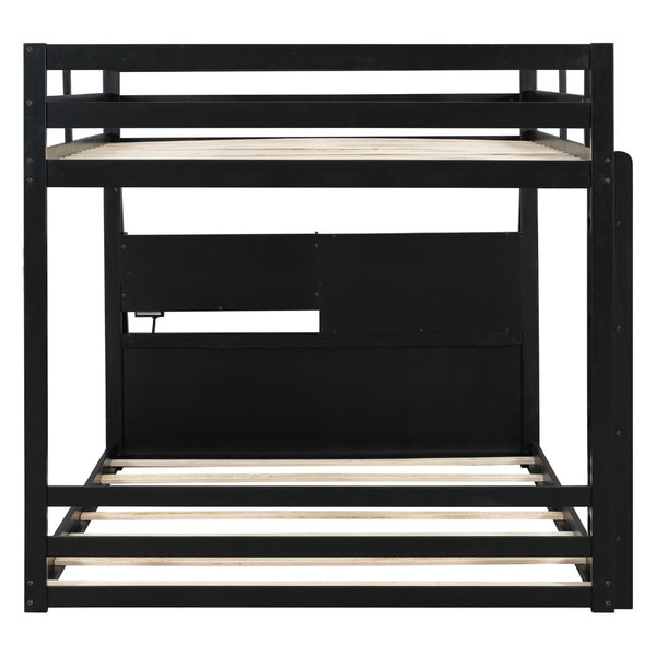 English Elm Full Bunk Bed with App Led Lighting Usb Charging Storage Drawers Kids Bedroom Black N820S00080B