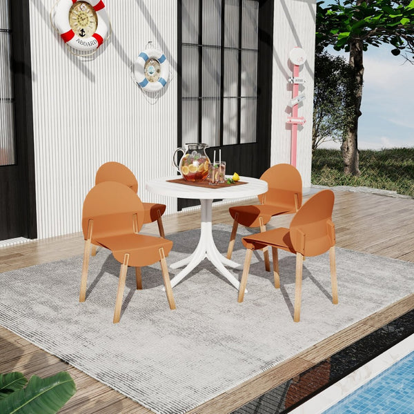 English Elm Summer 5 Piece Round Dining Set Polypropylene Stackable Chairs Oak Legs Modern Style Tropical Orange,White W3450S00037