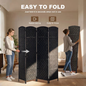 English Elm Tall Four Panel Woven Paper Rope Folding Screen Arched Poplar Room Divider T3971P469004