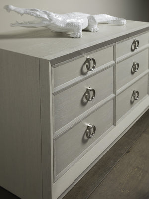 Lexington Artistica Home Zeitgeist White Double Dresser With Six Self-closing Drawers - Stunning Architectural Design! Antiqued White Wood 2140-222