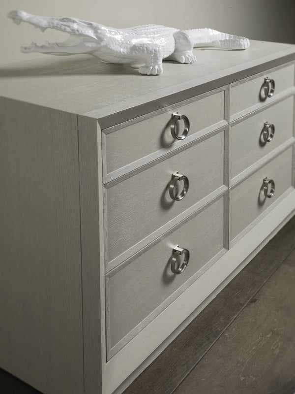 Lexington Artistica Home Zeitgeist White Double Dresser With Six Self-closing Drawers - Stunning Architectural Design! Antiqued White Wood 2140-222