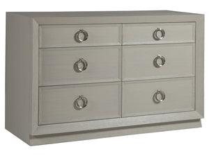 Lexington Artistica Home Zeitgeist White Double Dresser With Six Self-closing Drawers - Stunning Architectural Design! Antiqued White Wood 2140-222