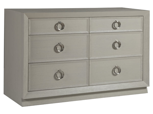 Lexington Artistica Home Zeitgeist White Double Dresser With Six Self-closing Drawers - Stunning Architectural Design! Antiqued White Wood 2140-222
