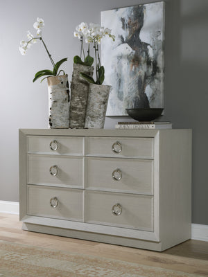 Lexington Artistica Home Zeitgeist White Double Dresser With Six Self-closing Drawers - Stunning Architectural Design! Antiqued White Wood 2140-222