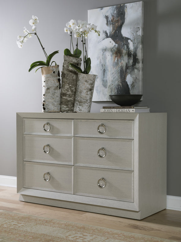 Lexington Artistica Home Zeitgeist White Double Dresser With Six Self-closing Drawers - Stunning Architectural Design! Antiqued White Wood 2140-222