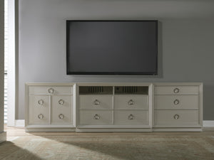 Lexington Artistica Home Zeitgeist White Media Console - Stunning Architectural Design With Drawers, Open Compartments & Unique Finishes Antiqued White Wood 2140-907