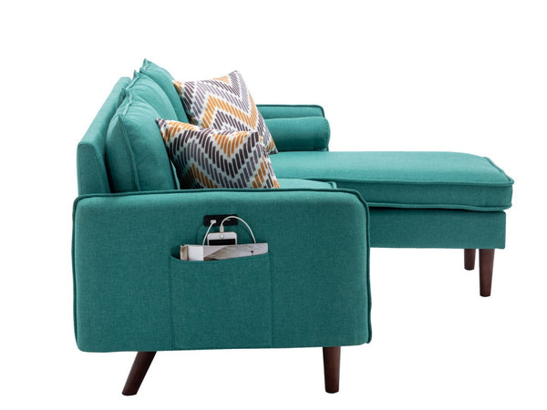 English Elm Mirella Mid-century Sectional with Reversible Chaise Usb Charging and Storage Pouches Green B2749P413376
