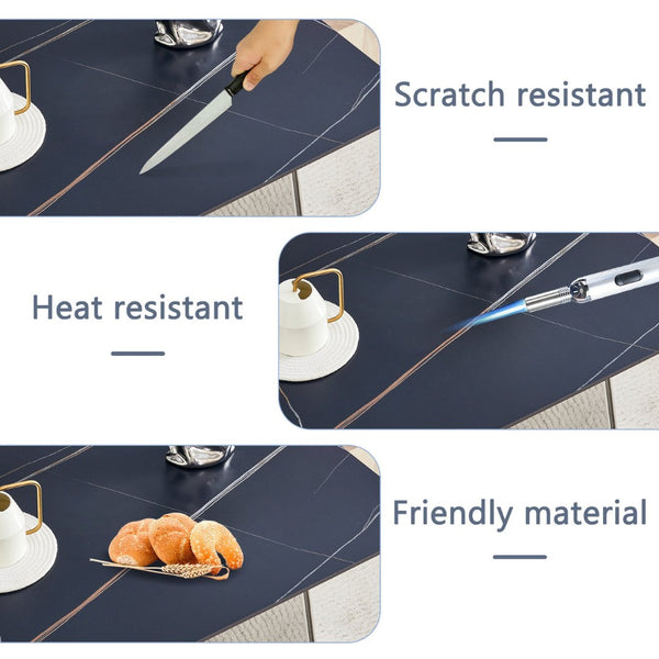 English Elm Table And Chair Set - Luxurious Black Marble-Patterned Top With Stylish Stainless Steel Legs & 4 Pu Chairs W1151S01961-GIGA