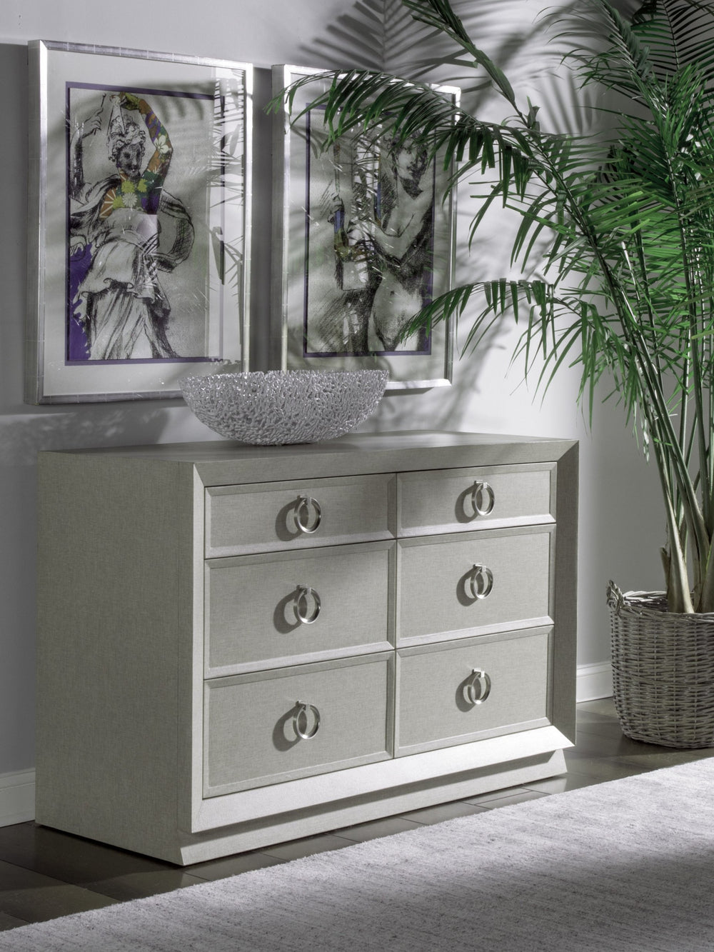 Lexington Artistica Home Zeitgeist Linen Double Dresser - Elegant Design With Six Self-closing Drawers And Unique Finishes Antique Linen Wood 2141-222