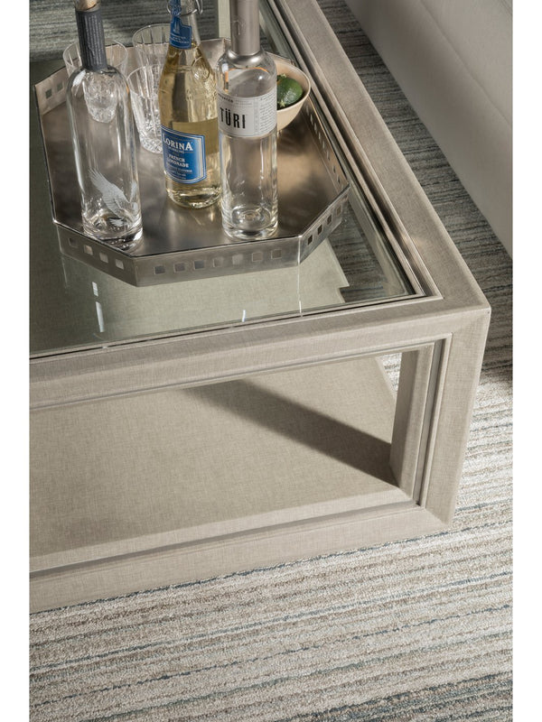 Lexington Artistica Home Zeitgeist Linen Cocktail Table - Stunning Mixed Media Design With Glass Top And Stainless Steel Accents Antique Linen Wood 2141-945