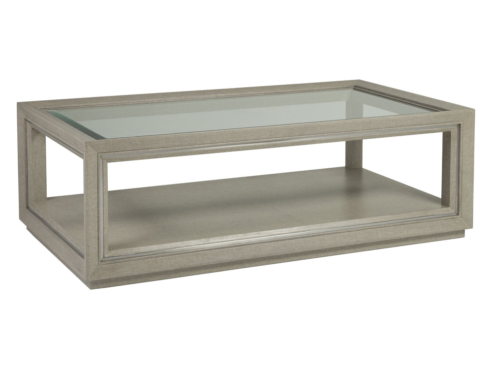 Lexington Artistica Home Zeitgeist Linen Cocktail Table - Stunning Mixed Media Design With Glass Top And Stainless Steel Accents Antique Linen Wood 2141-945