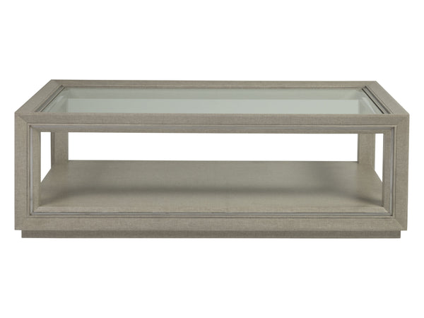 Lexington Artistica Home Zeitgeist Linen Cocktail Table - Stunning Mixed Media Design With Glass Top And Stainless Steel Accents Antique Linen Wood 2141-945