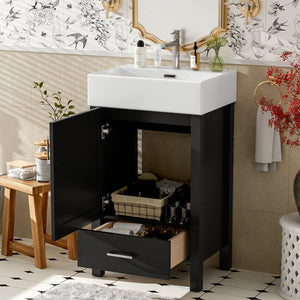 English Elm 20.28'' 20.28" Modern Bathroom Vanity with Ceramic Sink, Solid Wood Frame, Soft-Close Drawer & Cabinet - Space-Saving Design Black N729P277755B