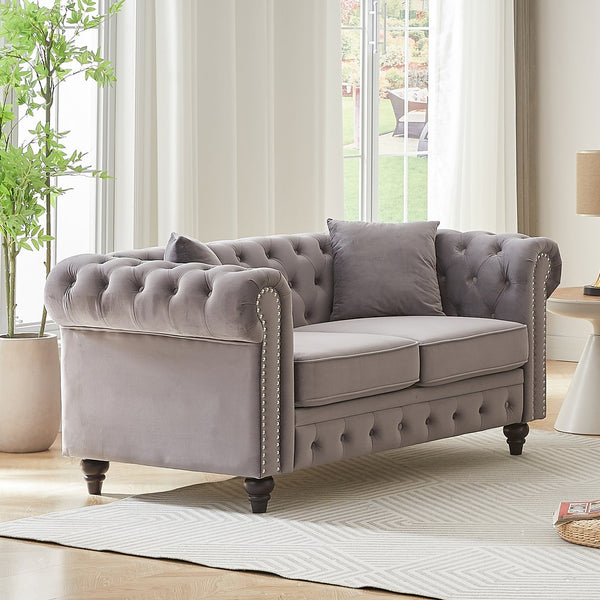 English Elm Fx 63.5" Luxurious Velvet Chesterfield Sectional Sofa With Button Tufts & 2 Pillows For Comfort W1926S00061