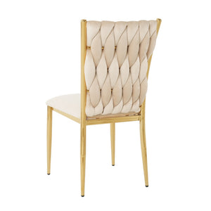 English Elm Modern Velvet Upholstered Dining Chairs with Gold Metal Legs Elegant Set of Two Beige W210P309920