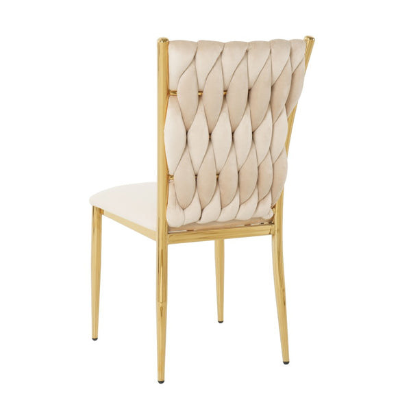 English Elm Modern Velvet Upholstered Dining Chairs with Gold Metal Legs Elegant Set of Two Beige W210P309922