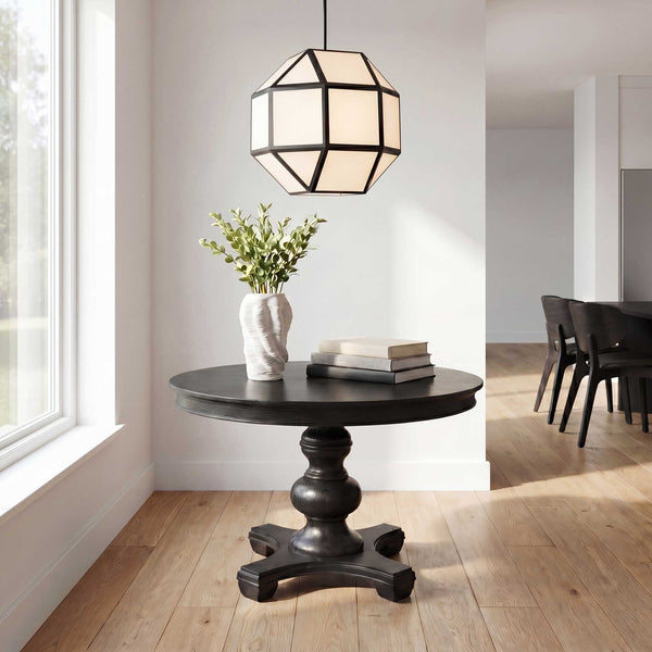 Uttermost Hoi an Japandi Geometric Chandelier Matte Black Ivory Shade 4 Light