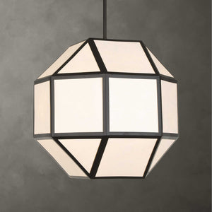 Uttermost Hoi an Japandi Geometric Chandelier Matte Black Ivory Shade 4 Light