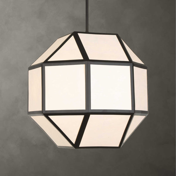 Uttermost Hoi an Japandi Geometric Chandelier Matte Black Ivory Shade 4 Light