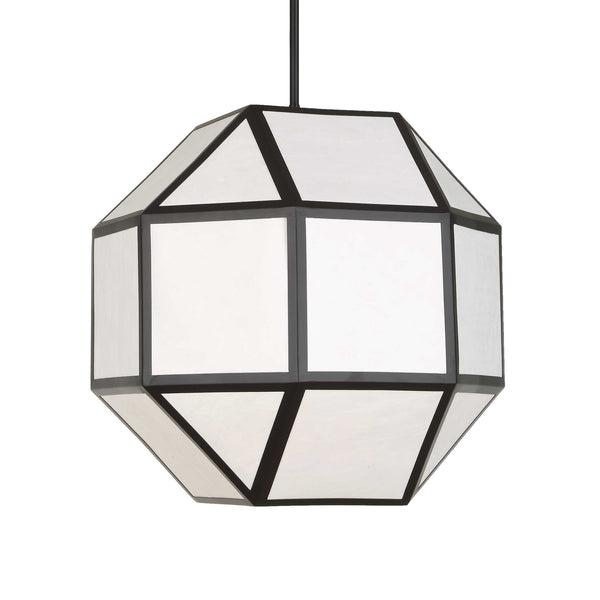 Uttermost Hoi an Japandi Geometric Chandelier Matte Black Ivory Shade 4 Light