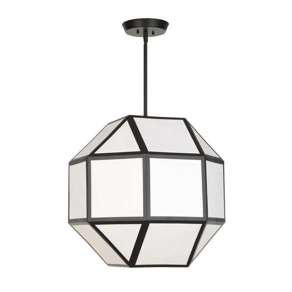 Uttermost Hoi an Japandi Geometric Chandelier Matte Black Ivory Shade 4 Light