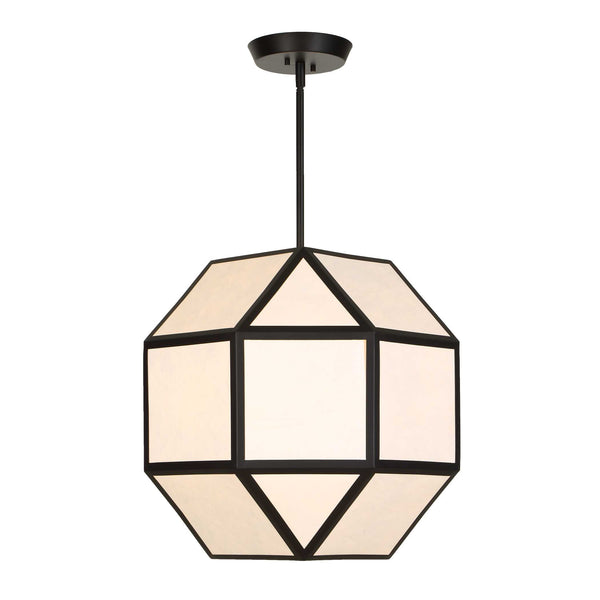 Uttermost Hoi an Japandi Geometric Chandelier Matte Black Ivory Shade 4 Light