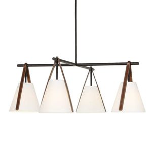 Uttermost Uttermost Reins Four Light Chandelier Matte Black Linen Shades Saddle Strap Detail 21418